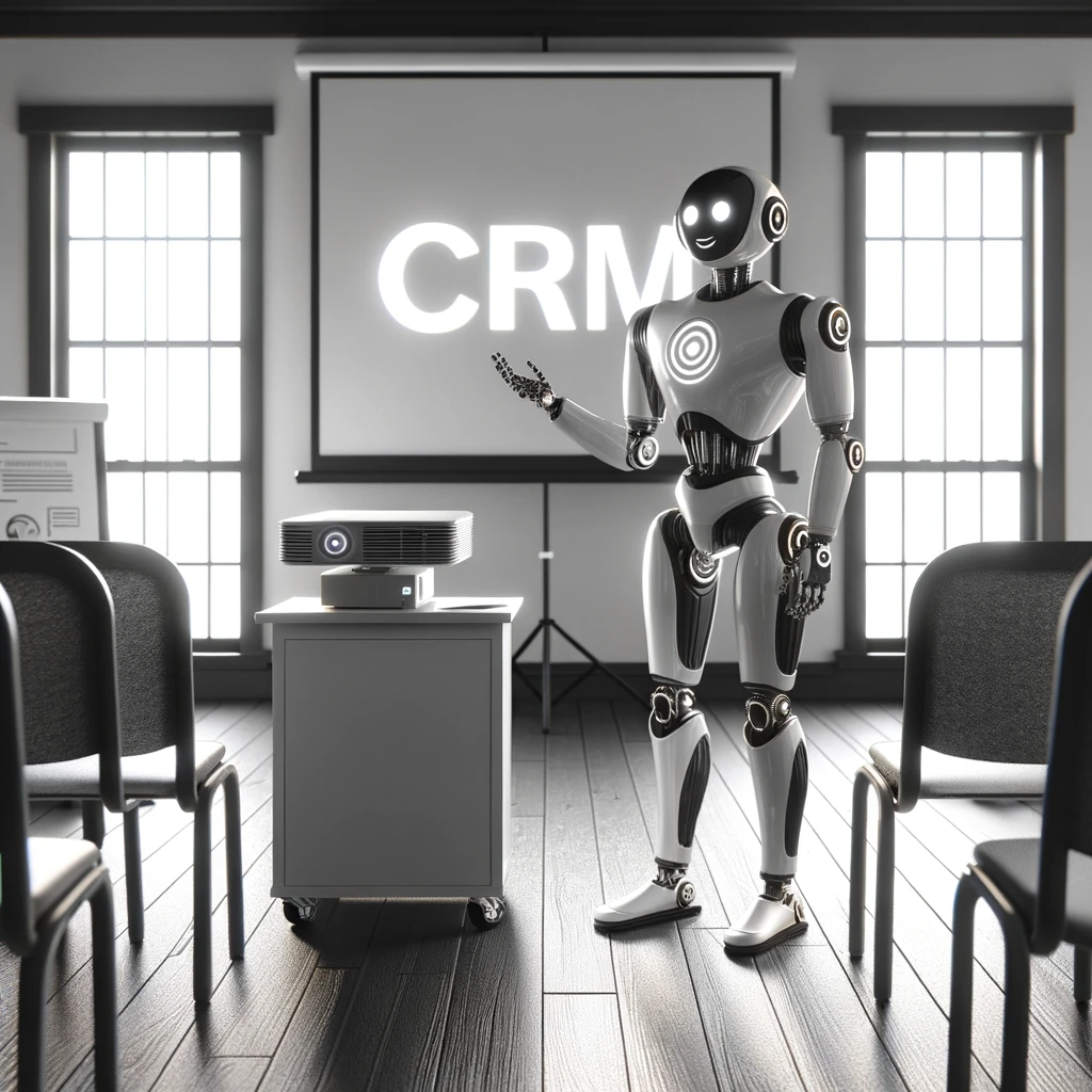 A robot giving a presentation on CRM design in milton keynes
