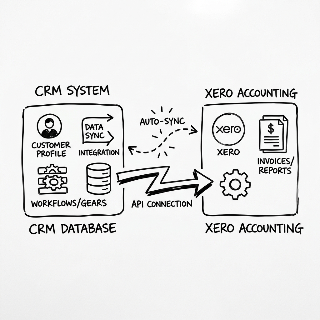 CRM and Xero integration whiteboard sketch representing automatic data flow